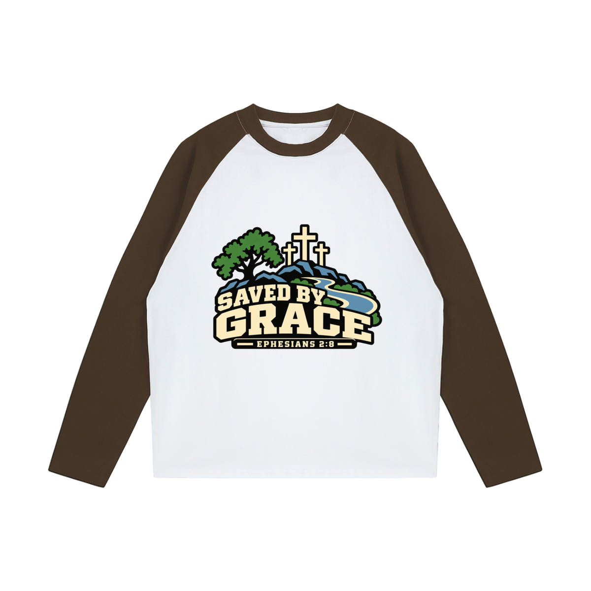 Saved by Grace Long Sleeve Raglan Tee | Ephesians 2:8
