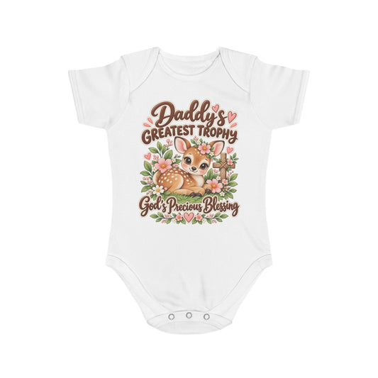 Baby Bodysuit - "Daddy's Greatest Trophy, God's Precious Blessing" Floral Deer Infant Onesie