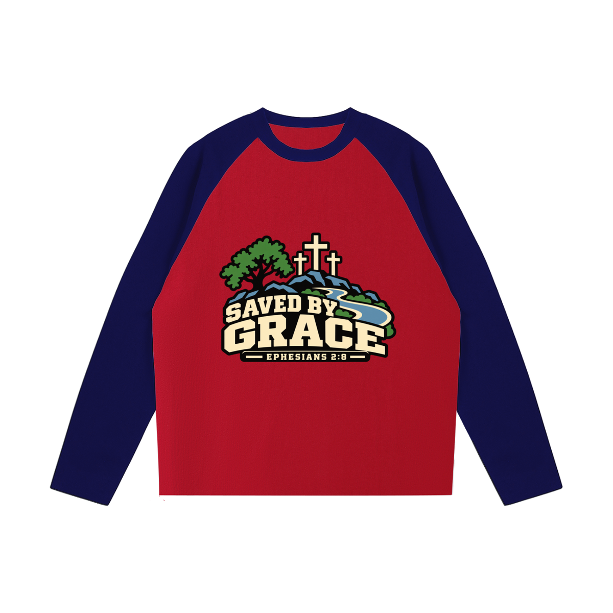 Saved by Grace Long Sleeve Raglan Tee | Ephesians 2:8