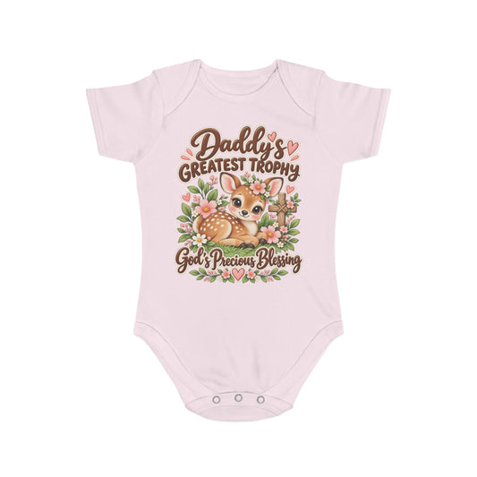 Baby Bodysuit - "Daddy's Greatest Trophy, God's Precious Blessing" Floral Deer Infant Onesie