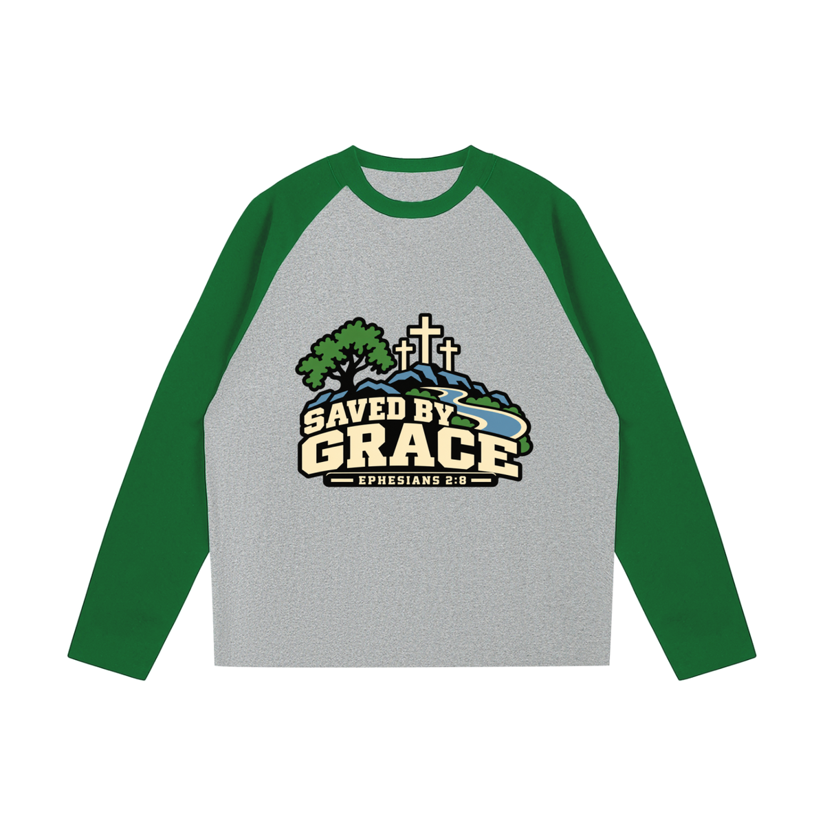 Saved by Grace Long Sleeve Raglan Tee | Ephesians 2:8