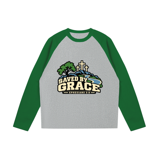 Saved by Grace Long Sleeve Raglan Tee | Ephesians 2:8